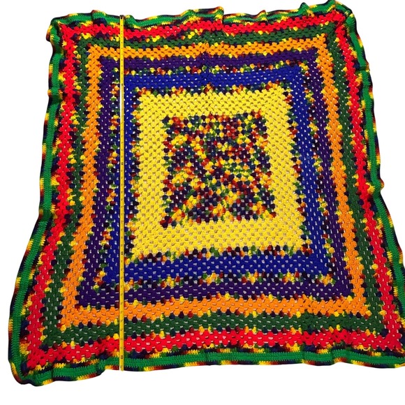 Granny Square Crochet Afghan Blanket Throw Rainbow Handmade Colorful 48x49 - Picture 4 of 8